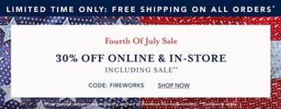30% off online and in store* free shipping on all orders**