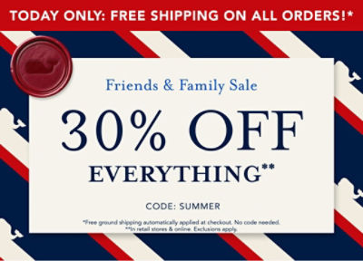 30% off everything* + free shipping on all orders*