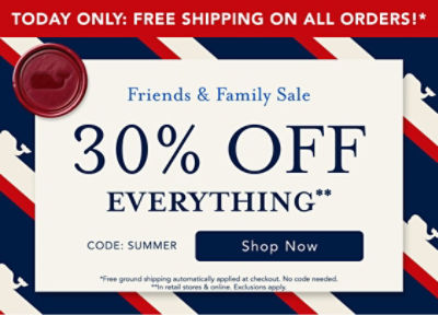 30% off everything* + free shipping on all orders*