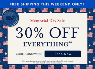 30% off everything and free shipping on all orders*