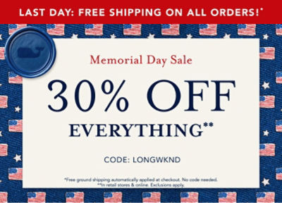 30% off everything and free shipping on all orders*