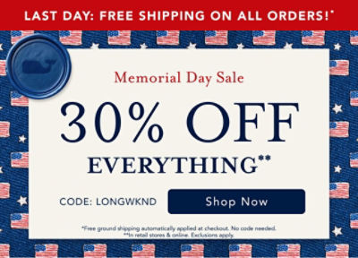 30% off everything and free shipping on all orders*