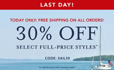 30% off select sale styles* free shipping on all orders*