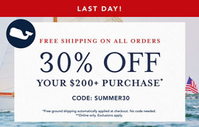 30% off $200+ purchase* + free shipping on all orders**