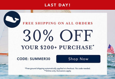 30% off $200+ purchase* + free shipping on all orders*