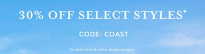 30% off select styles*