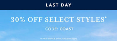 30% off select styles*
