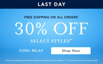 30% off select styles* + free shipping on all orders**
