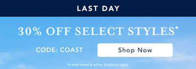 30% off select styles*